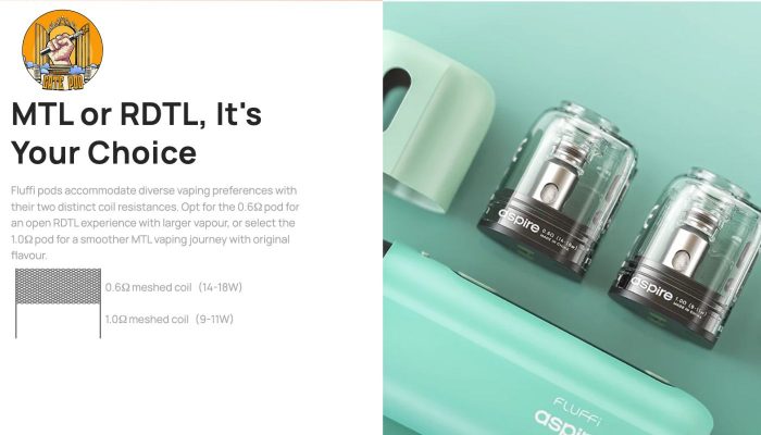 Aspire Fluffi phù hợp với cả Freebase và Salt Nic Juice